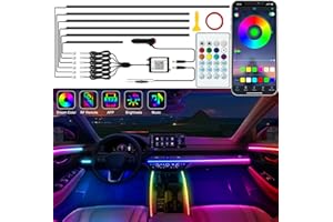 Jushope Interior Car LED Strip Lights, Acrylic LED Lights for Car with Dynamic Dreamcolor Chasing, Ambient Lighting Kits Music Sync Wireless APP and RF Remote Control (6 in 1)