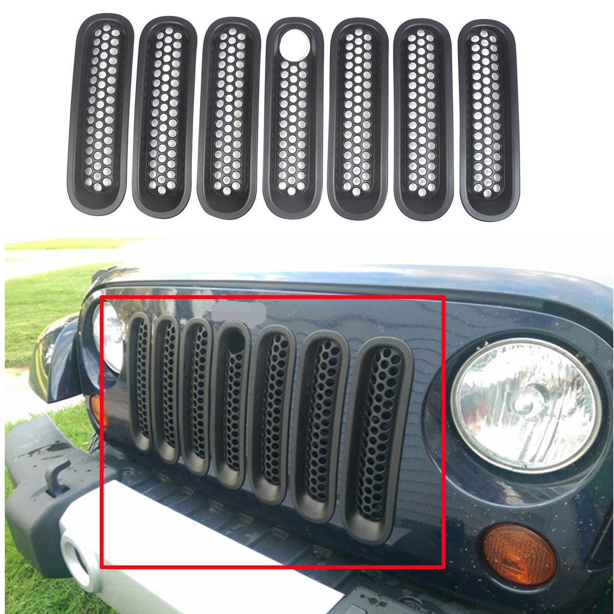 with Key Hole, Matte Black MOEBULB Upgrade Clip in Version Mesh Front Grill Insert Grille Cover
