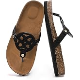 Bodantory Women's Cork Footbed Sandals with Arch Support Dressy Flipflips | Summer Beach Comfy Thong Sandals,Cute Casual Slide,Cushioned Vacation shoes