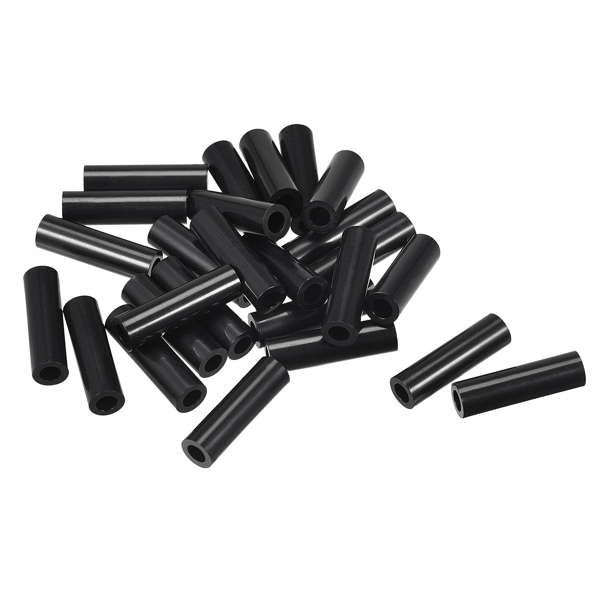 sourcing map ABS Round Spacer Washer ID 4.2mm OD 7mm L 25mm Plastic Standoff for 3D Printer TV Wall Mounting Electrical Outlet, Black, 200Pcs