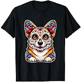 Sugar Skull Mexican Corgi Bone Halloween Day Of Dead T-Shirt