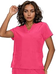 floralhue Scrub Tops for Women, Curved V-Neck Scrub