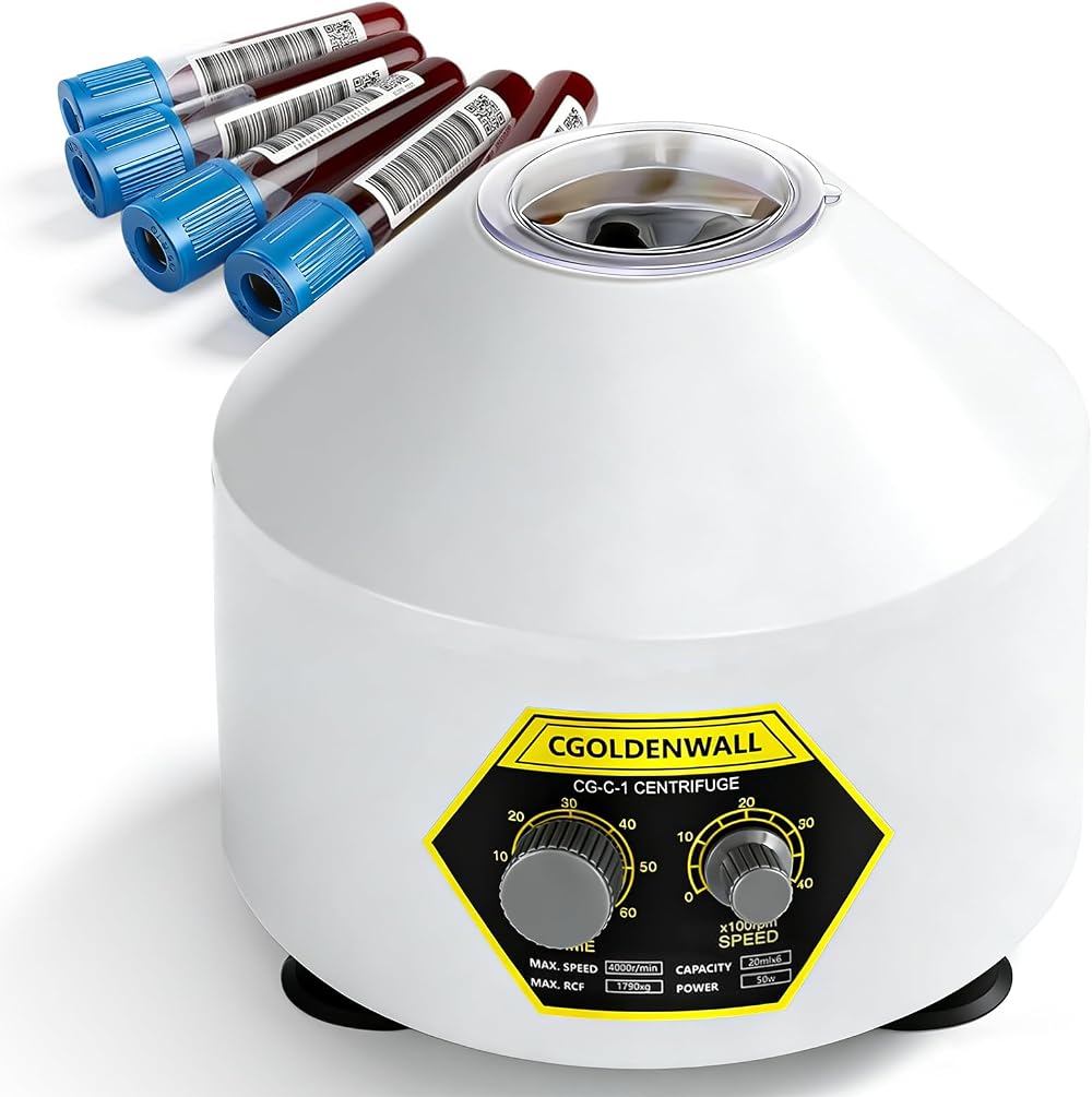 CGOLDENWALL Lab Centrifuge 6x20ml 4000rpm 60min Timer 1790xg RCF Transparent Lid
