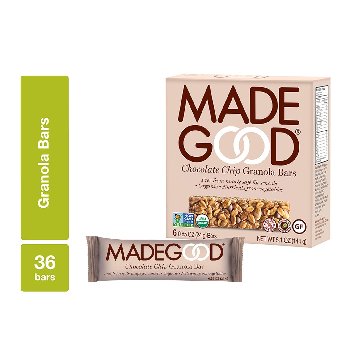 MadeGood Chocolate Chip Granola Bars [Made from Gluten-Free Oats and Delicious Chocolate Chips; Contain Nutrients of One Serving of Vegetables; Allergy-Friendly, Full of Chewy Goodness]