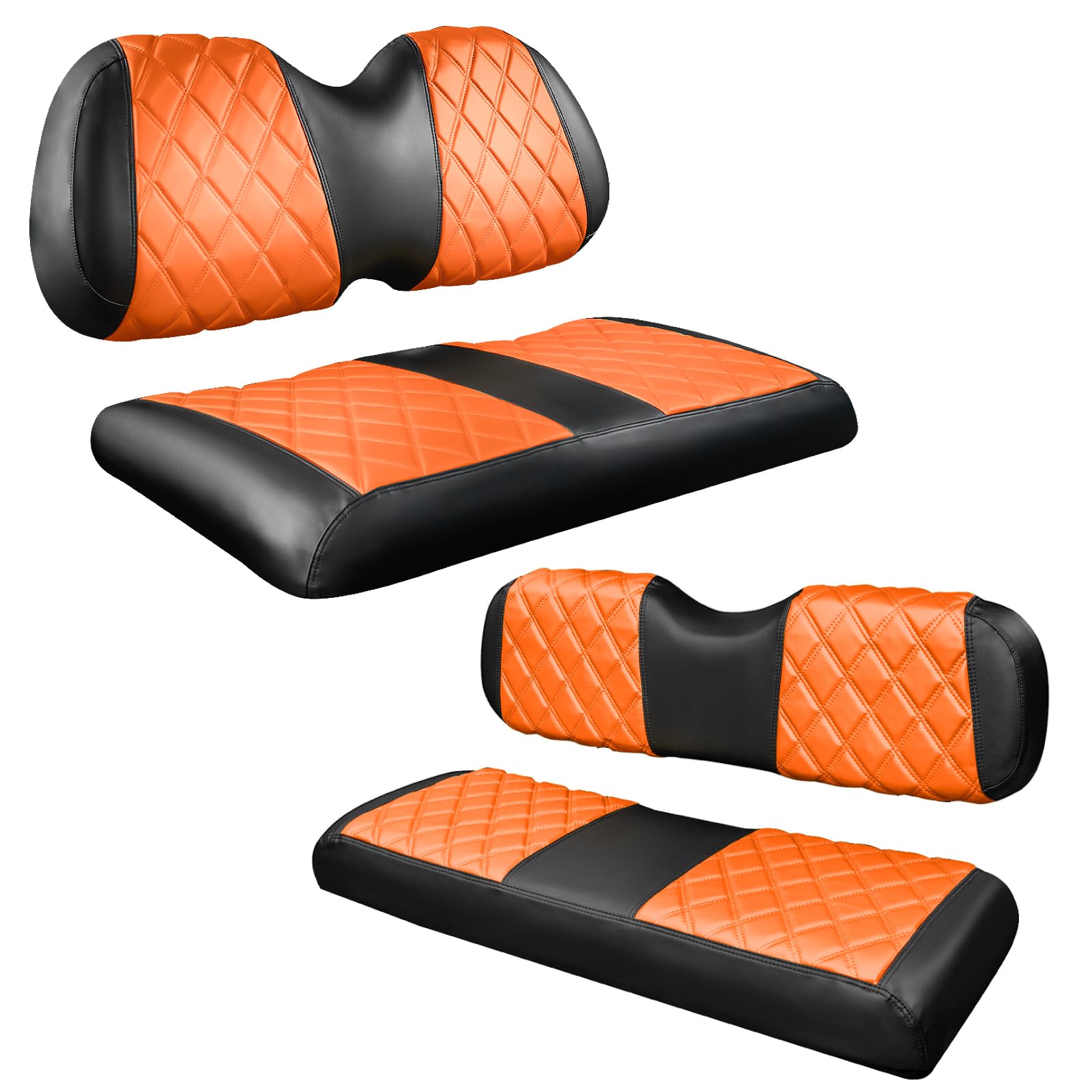 Photo 1 of NOKINS 4PCS Golf Cart Diamond Seat Covers Kit,Front and Rear Seat Covers for Club Car Precedent/EZGO TXT/Yamaha Original Regular Seat Cushion (Orange and Black, Club Car Precedent)
