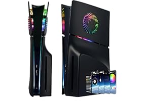 FORMLESSEMPIRE Faceplate for PS5 Side Shell Plates PlayStation 5 Digital Edition Console Replacement Accessory Case Cover Black Plate Anti-Scratch Dust Cover Skin Protector (Black with LEDs (Slim Disc Edition))