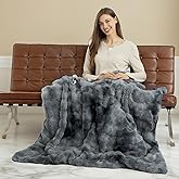 Faux Fur Electric Throw Blanket for Couch - 50"X60" Bubble Faux Fur Heated Blanket Fluffy Fuzzy Soft Thick with 6 Fast Heating Levels & 4 hrs Timer Settings, Washable & ETL Certified, Tie-Dye Blue