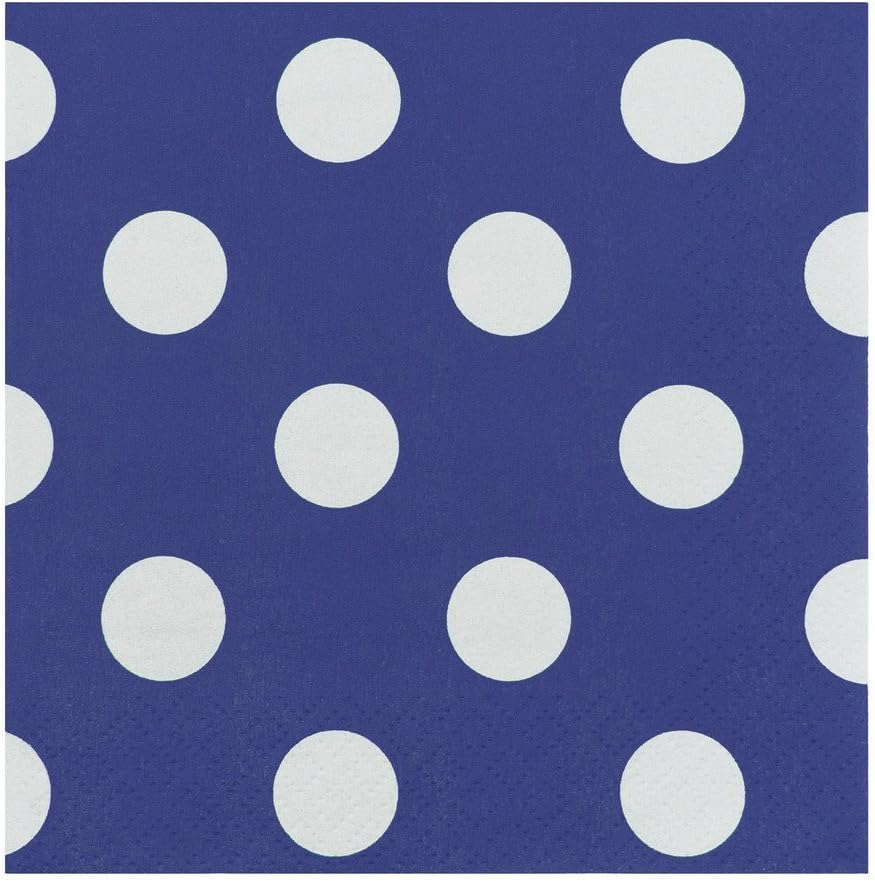 JAM PAPER Small Polka Dot Beverage Napkins - 5 x 5 - Royal Blue with Polka Dots - 16/Pack