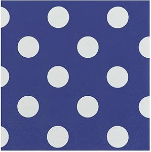 JAM PAPER Small Polka Dot Beverage Napkins - 5 x 5 - Royal Blue with Polka Dots - 16/Pack