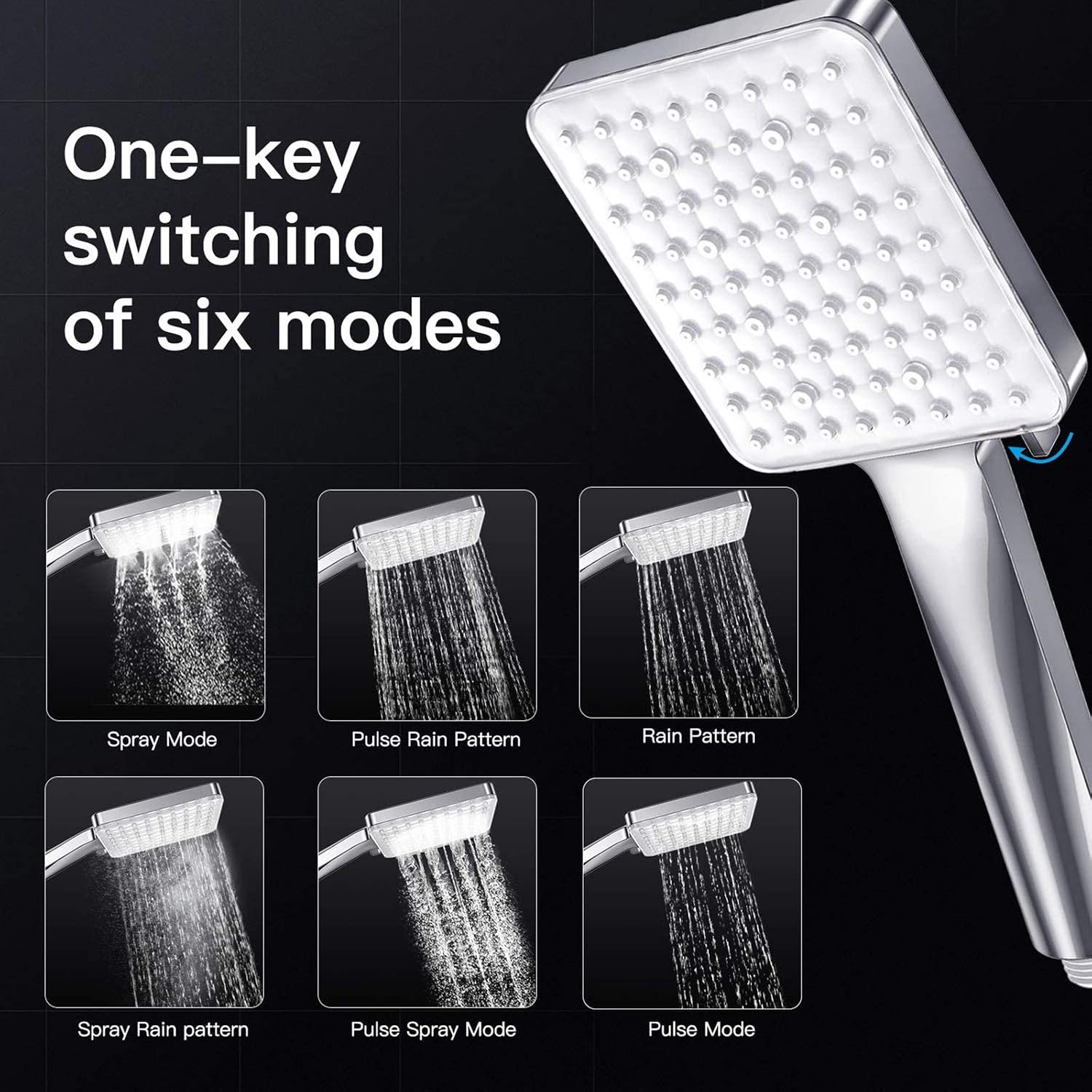 FYLINA Showers Head High Pressure 6 Spray Modes with Easy Click Button ...