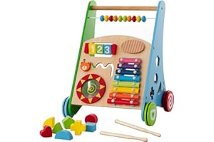 Wooden Baby Walker with Activity Center for Toddler Boys & Girls - Montessori Baby Push Walker Toy with Adjustable Speed - Baby Walker with Wheels for Kids Development by KIDDERY TOYS