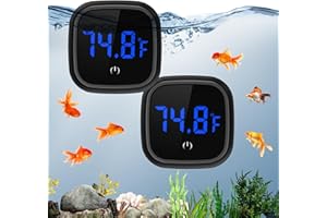 JXTZ 2 Pack Digital Aquarium Thermometer, Digital LED Fish Tank Thermometer with Touch Buttons, High Accuracy Stick-on Tank Thermometer, Range of 32℉-140°F, for Fish, Axolotl, Turtle, Aquatic, Black