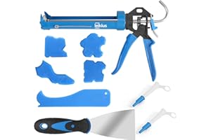 Leikius Professional Caulk Guns, Heavy Duty Caulking Gun,Thrust Ratio 14:1,No-drip Rotating Barrel,10OZ Silicone Sealant gun, Come with Putty Knife,Caulk Finishing,Smoothing&Grout Removal Tool Kit