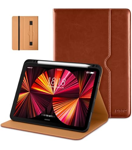 Gexmil Genuine Leather IPad Pro 11 Case - Flower Brown Folio With Pencil Holder