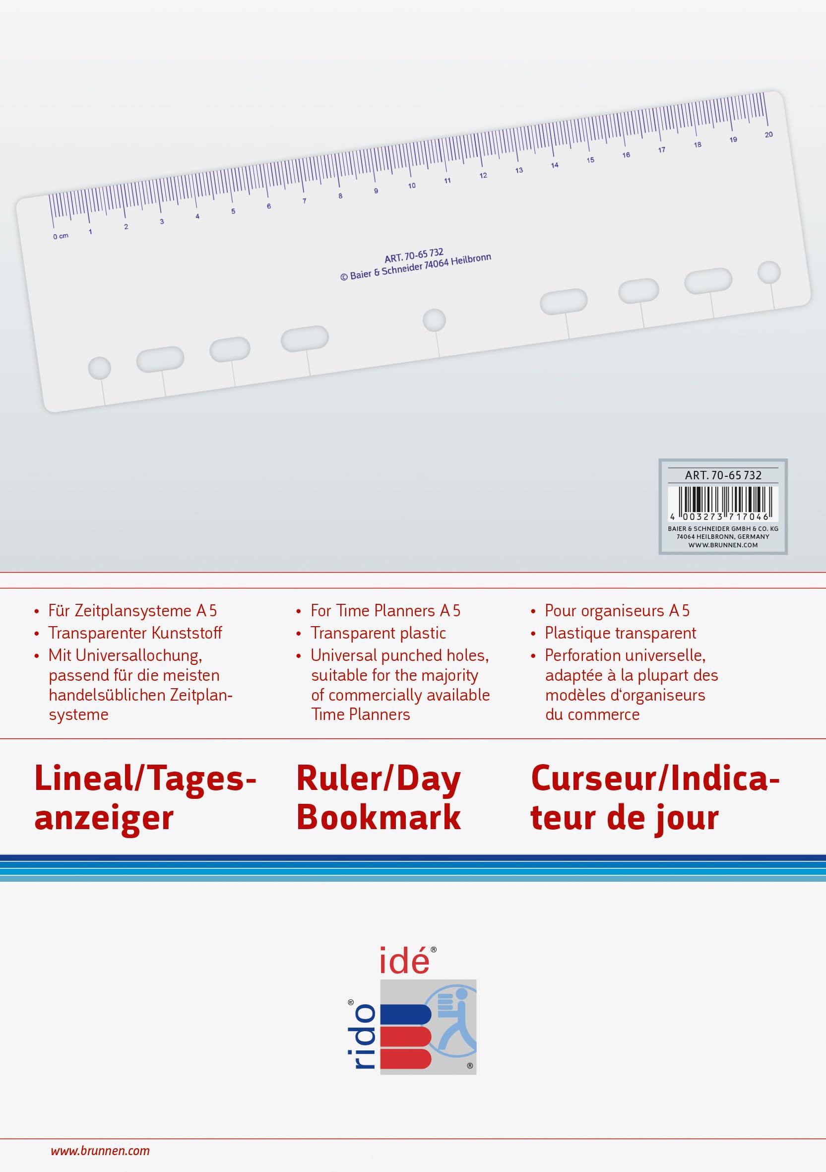 Rido/idé 7065732 Plastic Ruler for A5 Ring File/Timer/Timing 1
