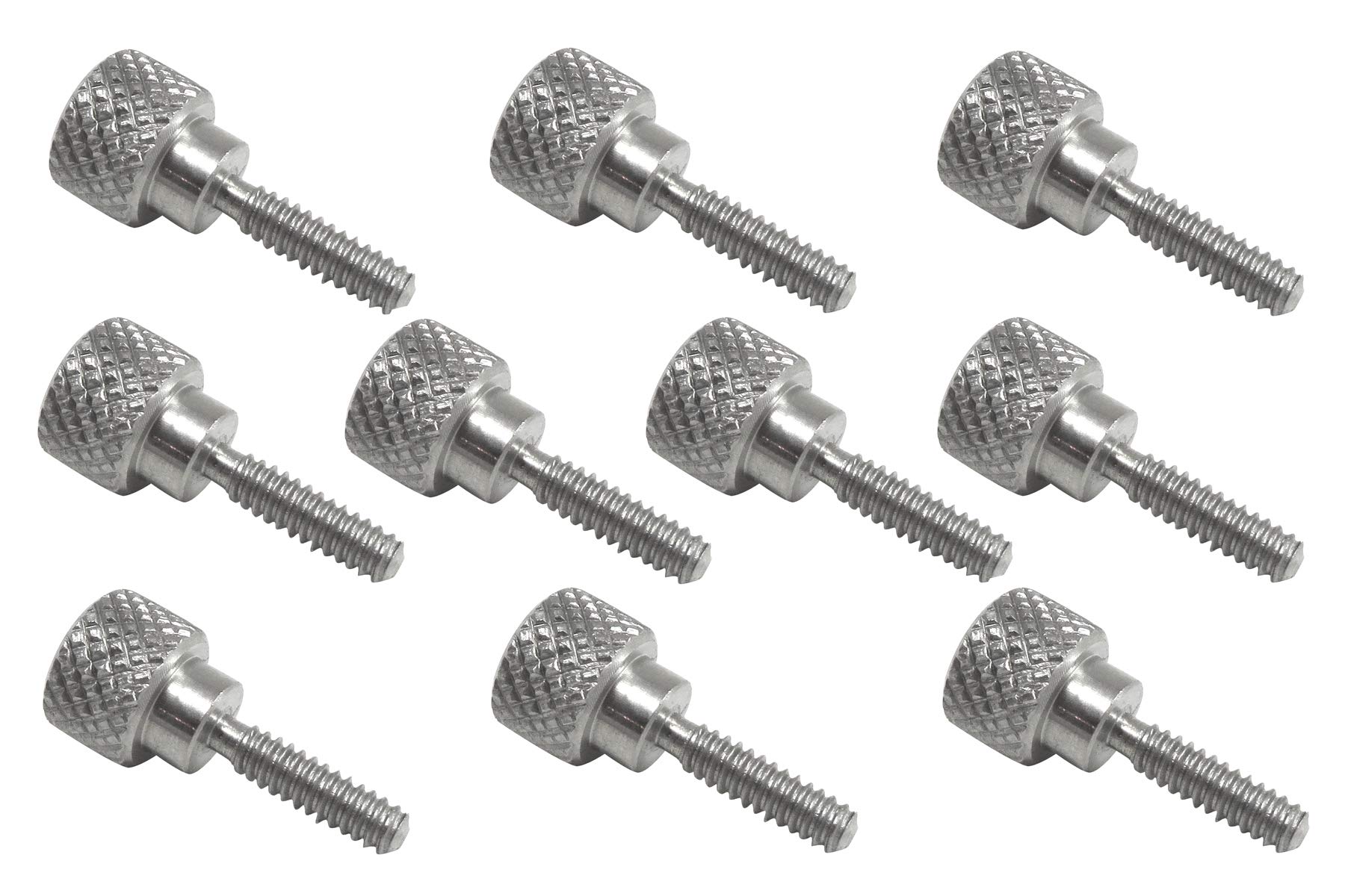 Photo 1 of 10 Pack 6-32 x 1/2 Inch Threads 303 Stainless Steel Diamond Knurled Thumb Screws Knobs with Straight Shoulders Right-Hand Threads SAE Flat Tip Uncoated