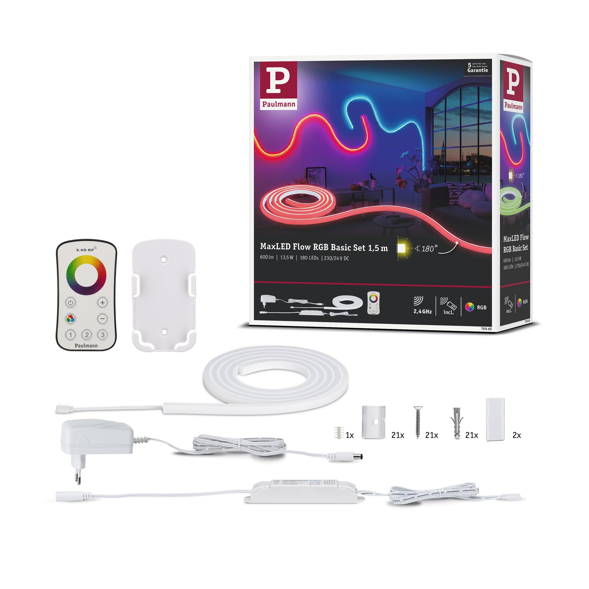 Paulmann 70965 MaxLED Flow Strip 13.5 Watt LED Strip Base Set Dimmable 1.5 m RGB White Plastic