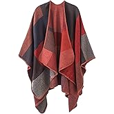 KirGiabo Women's Plaid Sweater Poncho Cape Coat Open Front Blanket Shawls and Wraps