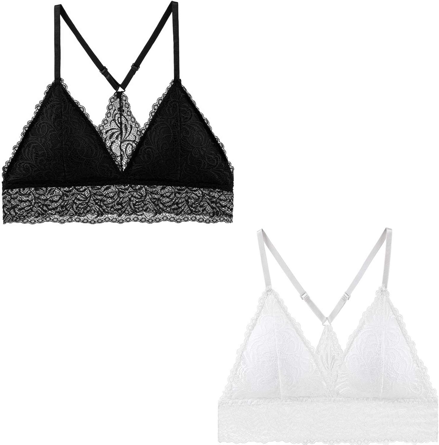 Peachat Lace Bralette Triangle Strappy Back Unpadded Bra Adjustable Strap V Neck Pull On Thin