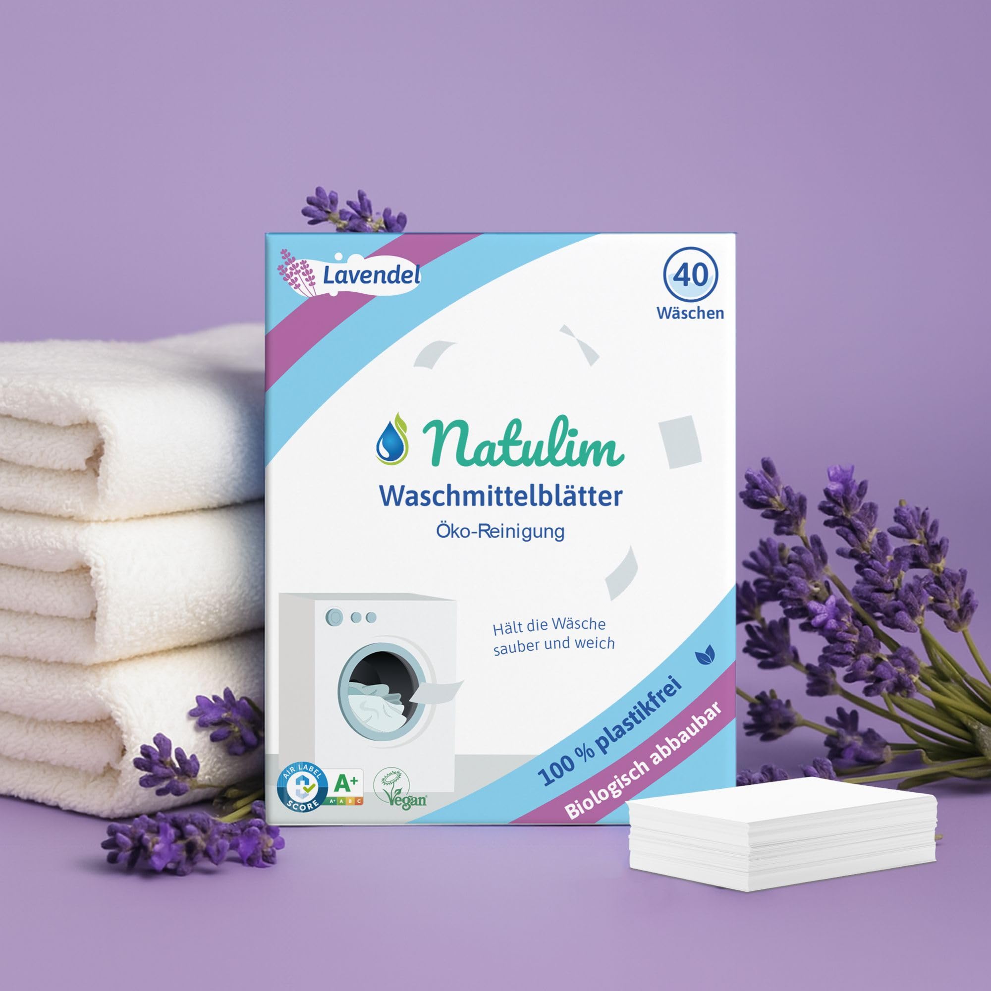 Natulim Waschmittel Blätter - Waschblätter für die Waschmaschine, Waschtücher für 40 Waschgänge - nachhaltige Waschstreifen ohne Plastik biologisch abbaubare Waschpapier Made in EU (Lavendel) 7