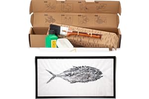 Iko Print Gyotaku Fish Printing Art Kit - Print Your own Catch! - Fishing Gifts for Men - (5 Sheets of Rice Paper, sumi Ink, Bowl, and Brushes) - DIY Japanese Fish Art for Your Home