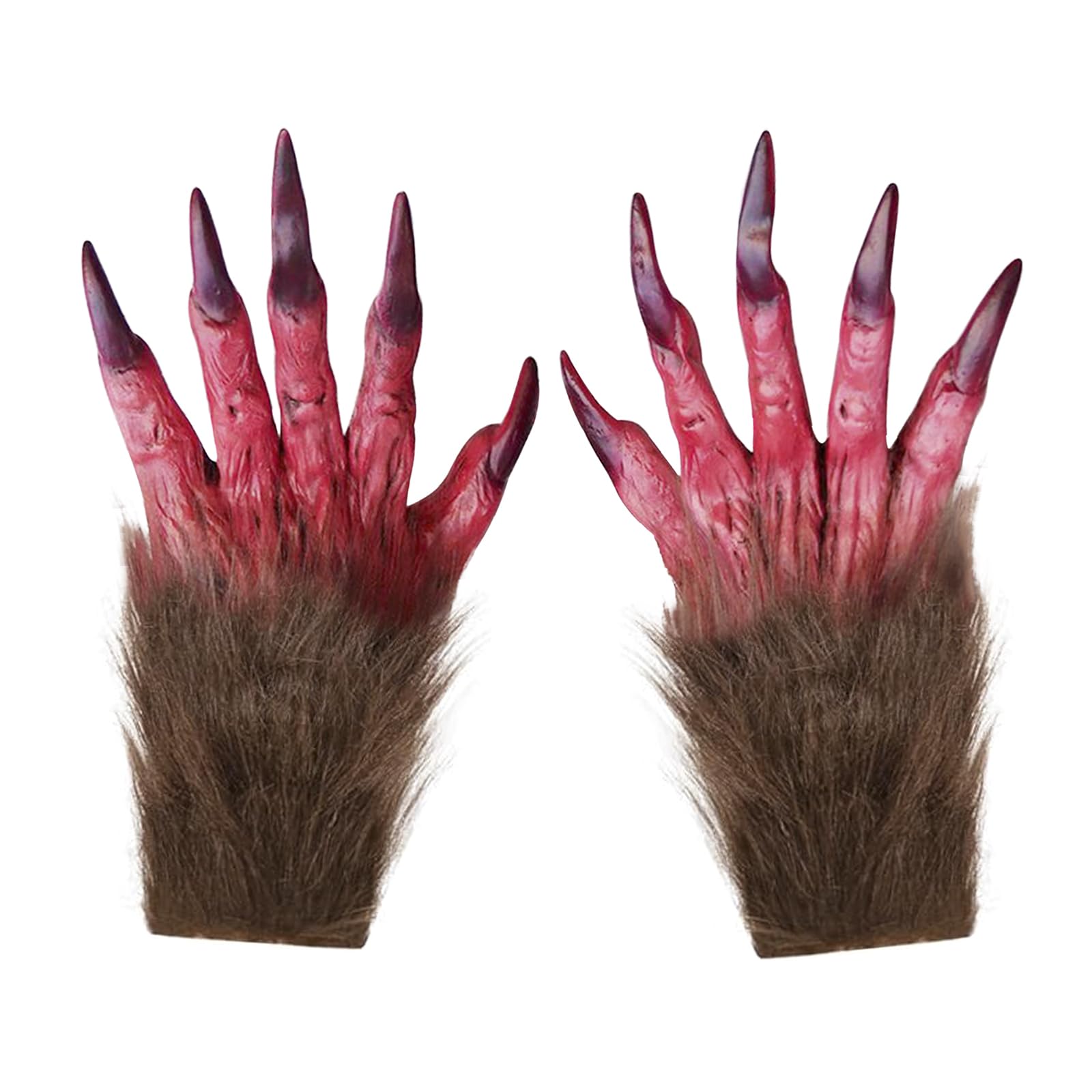 JIAHG Halloween Faux Fur Claw Gloves Furry Wolf Claws Cosplay Gloves Scary Prank Props Hairy Hands Animal Paw Gloves for Fancy Dress Party Carnival Stage Show Halloween Costume Accessory