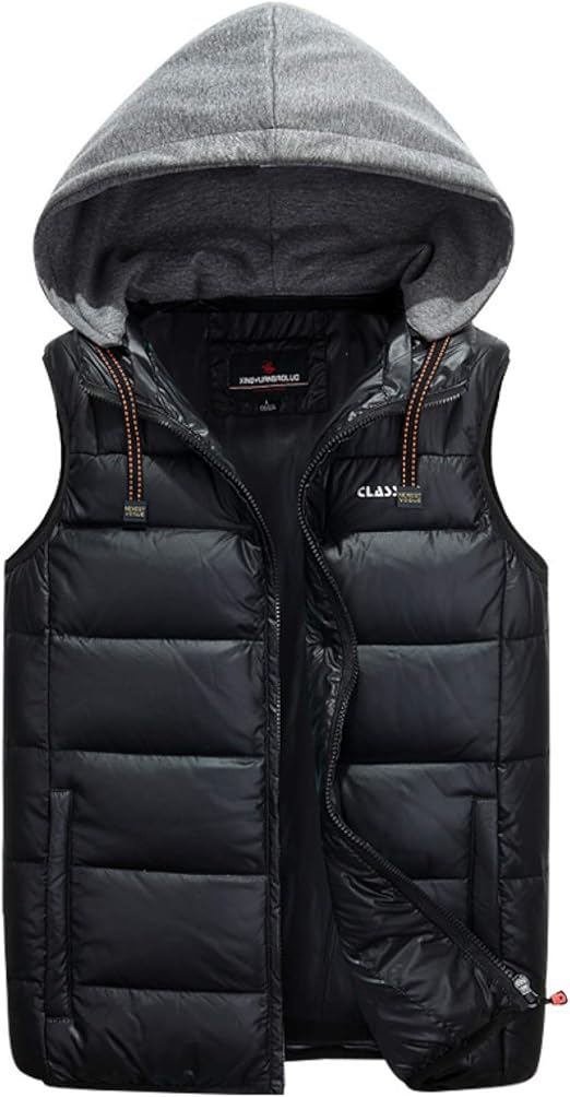 Men's Puffer Vest Gilet With Detachable Hood Polyester Water-Resistant Winter Outwear Jacket for 