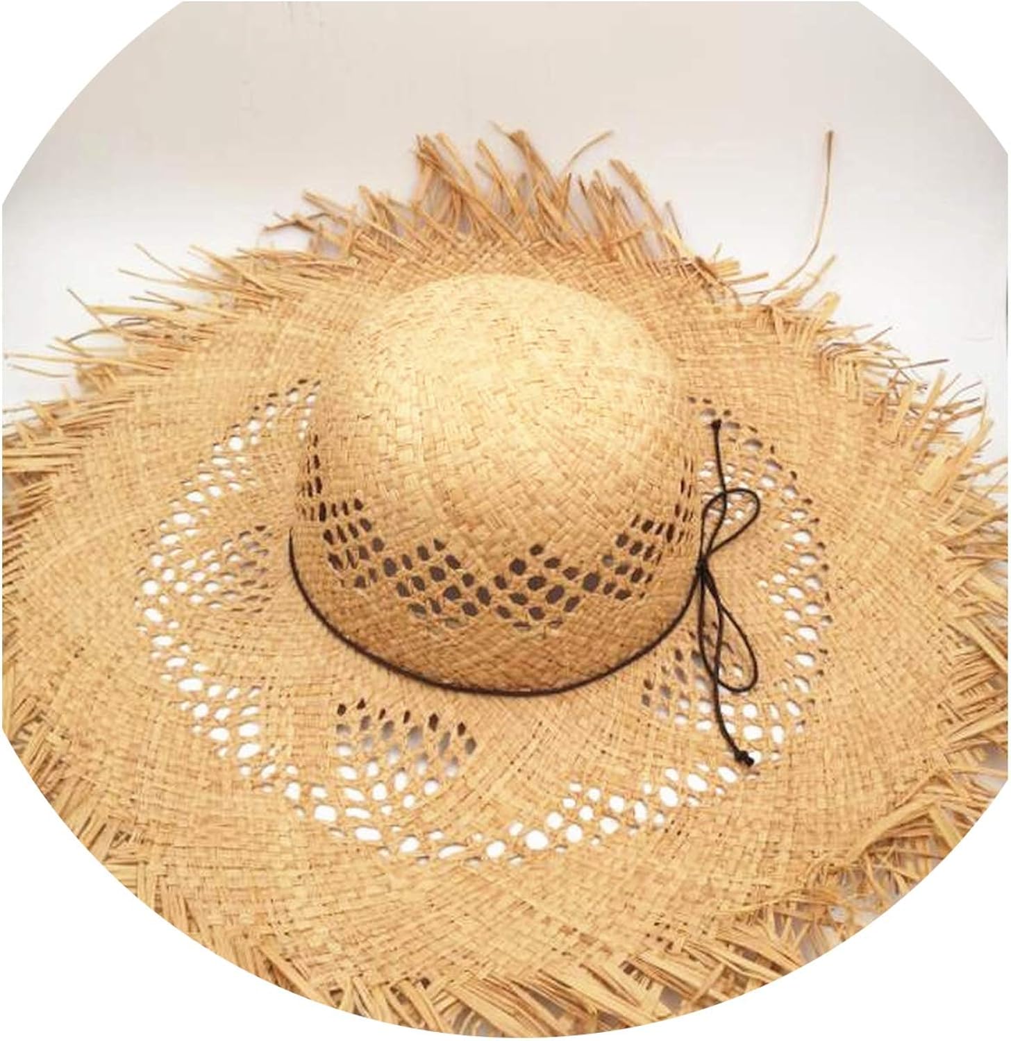Natural Large Straw Hats Woven Circle Fringe Beach Cap Summer Hollow Out Big Straw