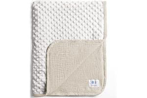 lulumoon Baby Blankets for Newborn Unisex: Thermal Minky Dotted Backing - Muslin Receiving Blanket for Baby Essential & Registry Gift 30"x40"(Ivory)