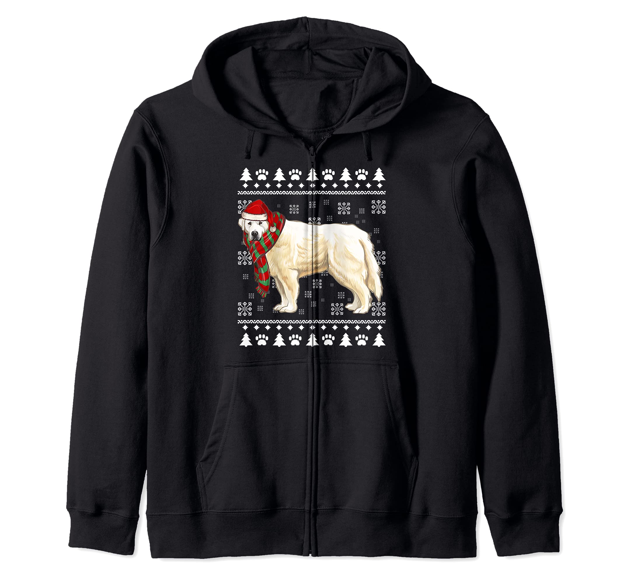 Great Pyrenee Dog Santa Hat Xmas Ugly Christmas Zip Hoodie