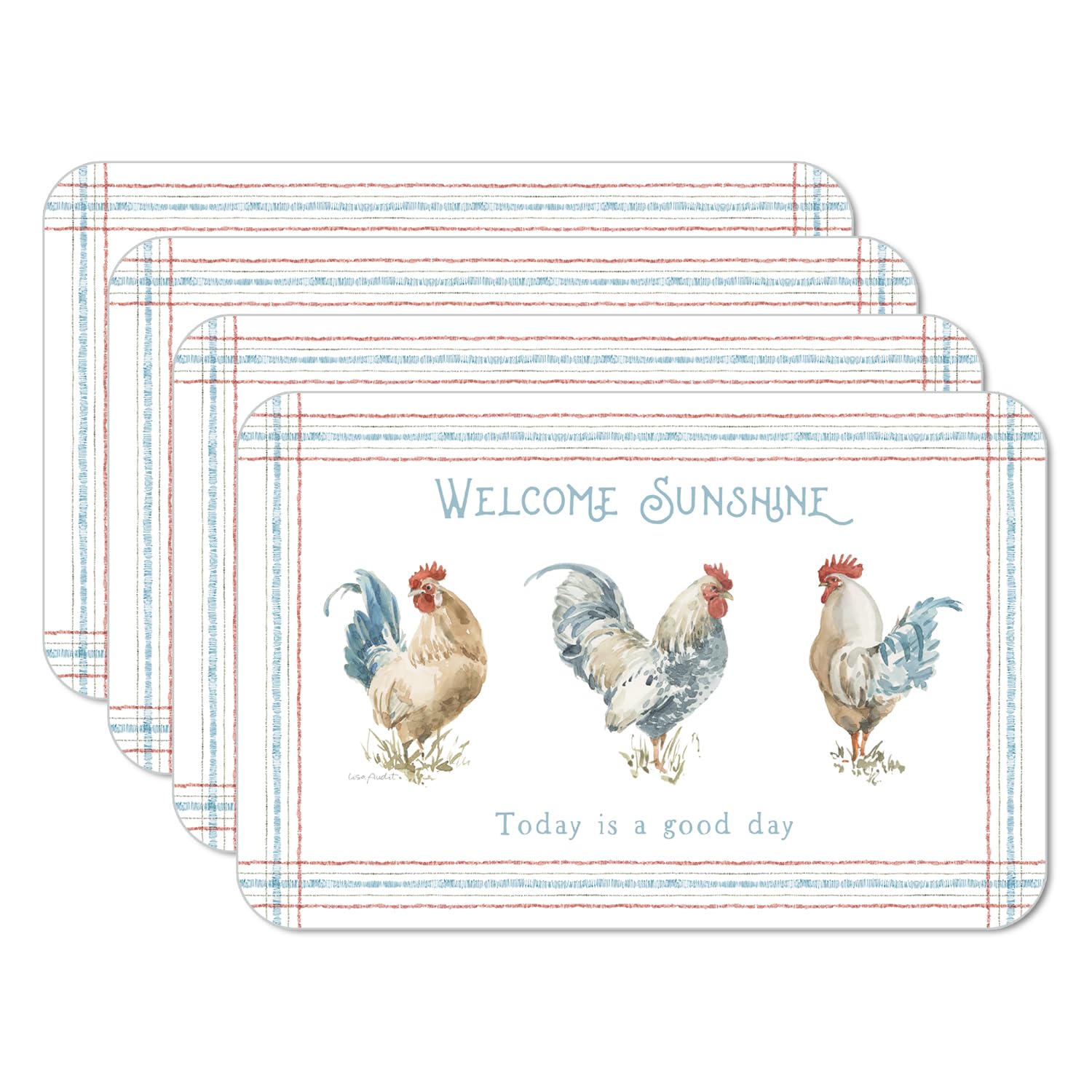 Photo 1 of ***Stock photo for reference only***
CounterArt Countryside Roosters 8 Pack Reversible Easy Care Flexible Plastic Placemats Made in The USA BPA Free PVC Free Easily Wipes Clean