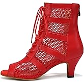 GYUBL Women Ballroom Dance Shoes Lace-up Ankle Boots Open Toe Salsa Latin Dance Heels