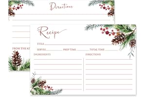 JarThenaAMCS 50Pcs Christmas Recipe Cards Double-Sided Red Pine Cones Berries Blank Recipe Page for Xmas Winter New Year Supp