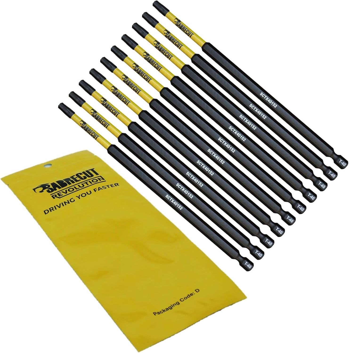 10 x SabreCut SCTX40152_10 152mm T40 TX40 Magnetic Impact Screwdriver Driver Bits Set Torx Heavy Duty, 152 mm