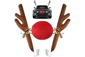 Lflwacy Christmas Car Reindeer Antler Decorations, Vehicle Xmas Auto Kit With Jingle Bells, Rudolph and Red Nose for Car Accessories