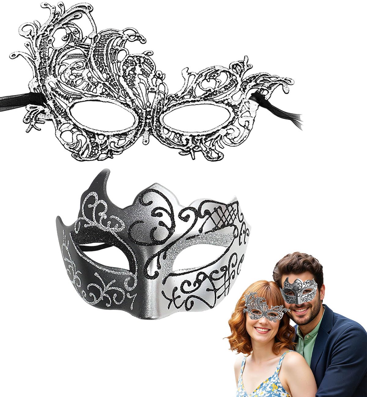 SHIFANQI Masquerade Mask for Men Women, Masquerade Ball Masks for Couples, Halloween Costumes Lace Eye Mask for Venetian Party, Prom, Carnival, Mardi Gras, Cosplay, Silver