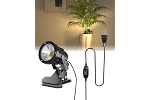 TobeBright Clip On Spot Light Plug in with On/Off Switch IP65 Water Resistant Plant Spotlight Indoor and Outdoor 7W LED Clamp Spot Lights with 3-Pin Plug, Warm White 3000K, 1.78m Cord