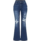 THUNDER STAR Womens Stretchy Mid Rise Flare Jeans Distressed Denim Bell Bottom Pants