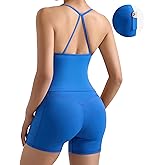 RXRXCOCO Cross Back Workout Sets for Women 2 Piece Padded Halter Tank Tops Hidden Scrunch Butt Booty Shorts with Pockets