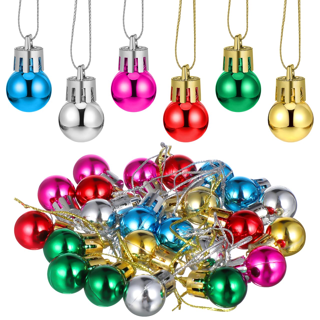 FOMIYES 24Pcs Mini Baubles Christmas Decorations, 2CM Multi Coloured Shatterproof Baubles Christmas Tree Hanging Ornaments for Holiday Party Home and Store Decoration
