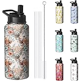 32oz Highland Cow Water Bottle with Handle and Flip Straw, Cattle Sports Stainless Steel Insulated Cup Travel Coffee Mug Tumbler, Birthday Mothers Day Chritmas Gifts for Women