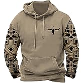 Graphic Hoodies for Men Aztec Western Vintage Long Sleeve Pullover Tops Drawstring Cowboy Fashion Hooded Sweatshirt