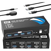 HDMI DisplayPort KVM Switch 2 Monitors 2 Computers, 4K@60Hz Dual Monitor KVM Switches HDMI DisplayPort for 2 Computers Share 2 Monitors and 4 USB Devices for Keybord Mouse Printer Hard Drive