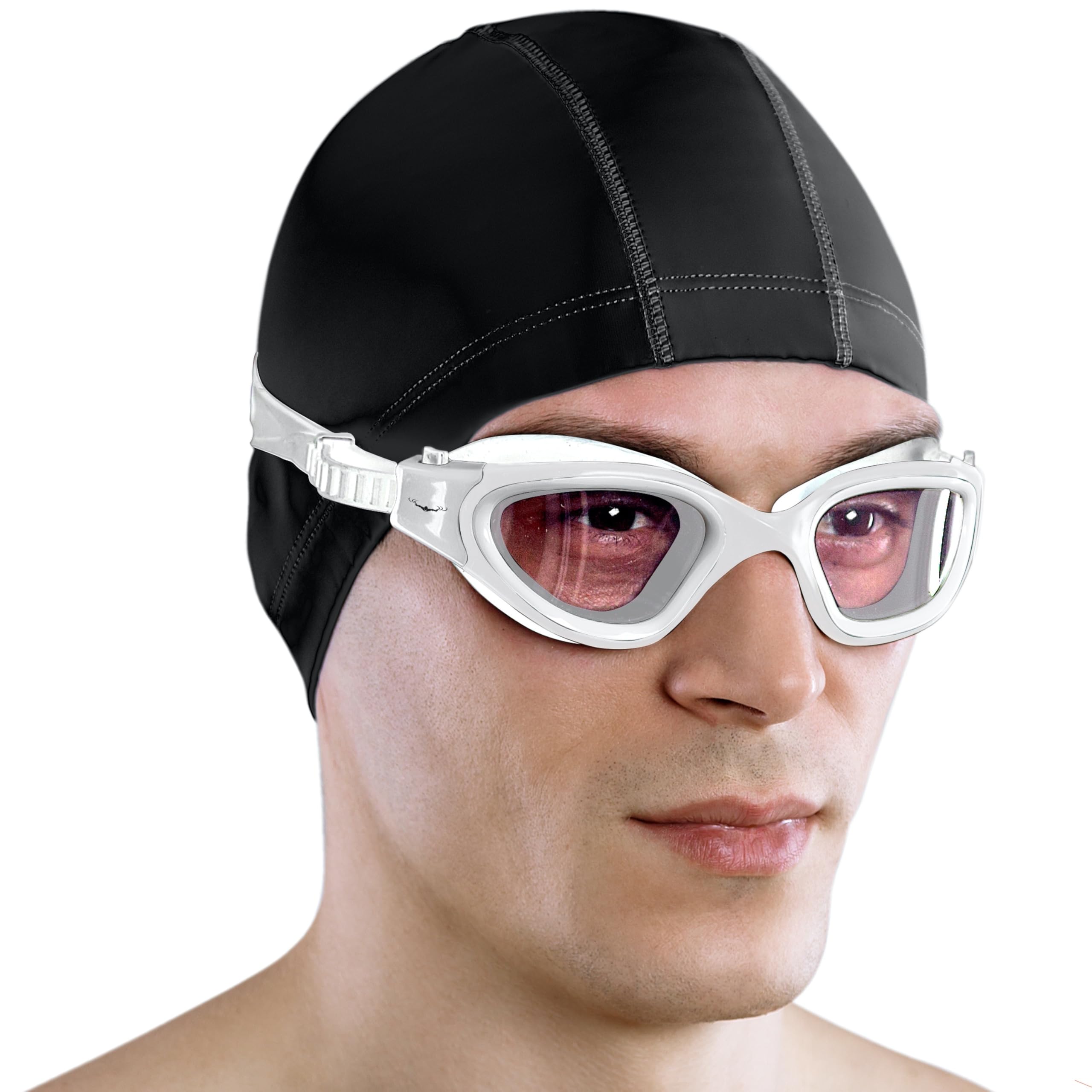 AqtivAqua Swimming Goggles Adult and Kids Goggles Kids 6-14 Men Women Swim Children Boys Girls DX-H (All White frame, Silver case, Photochromic lens)