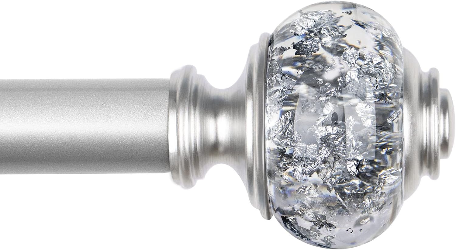 Window Treatment Hardware - USFOOK 1 Inch Curtain Rods 72 to 144 Inches(3-6 ft) Telescoping Single Drapery Rod, Silver Curtain Rods for Windows 69 to 140 Inches, Translucent Finials