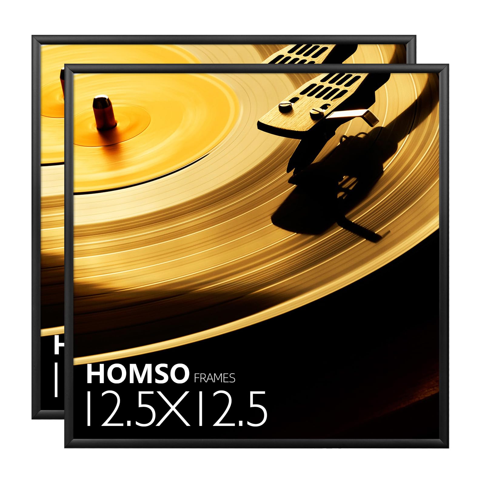 Homso Black Music Album Frame, 12.5" x 12.5" Frames made to Display Vinyl LP Album Covers - Brushed Aluminum Finish - Hanging Hardware Installed with No Assembly Required 2-pack