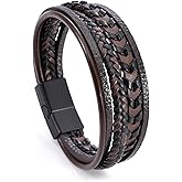 TIMFROZ Mens Leather Bracelet Multi-Layer Braided Bracelet Wristband Father's Day Birthday Jewelry Gifts 8.5" Classic Bracelet with Stainless Steel Buckle