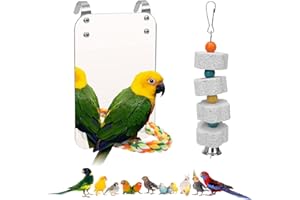 AHIER 7 Inch Bird Mirror with Rope Perch, Bird Toys Swing Parrot Grinding Stone with Bell for Parakeet Cockatoo Cockatiel Lovebirds Canaries