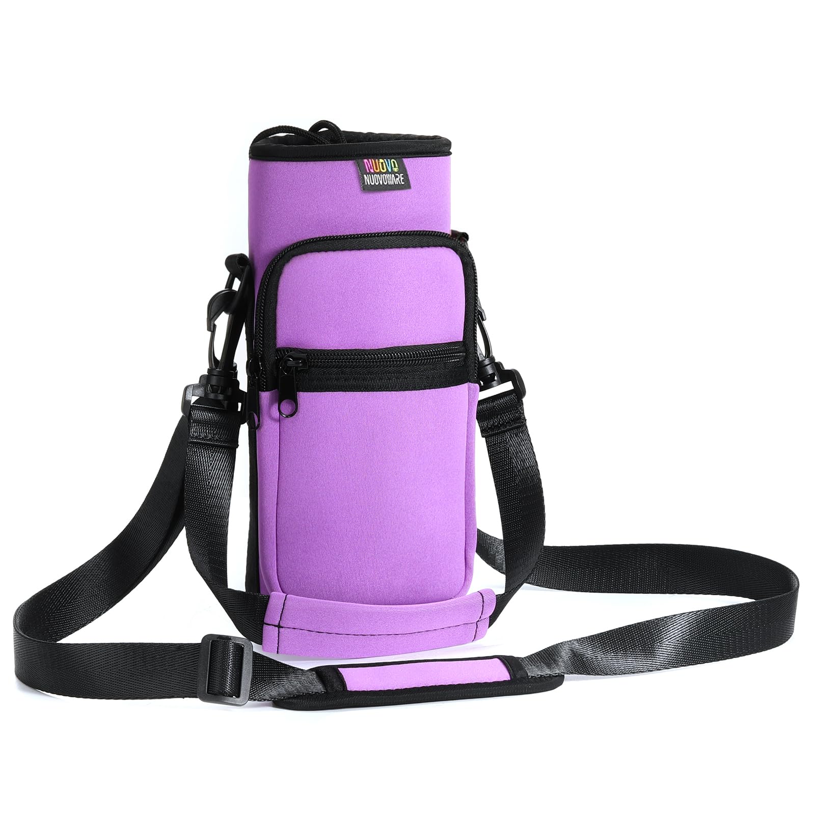 Nuovoware Water Bottle Carrier Bag, 750ml Bottle Pouch Holder, Adjustable Shoulder Hand Strap 2 Pocket Sling Neoprene Sleeve Sports Accessories for Hiking Travelling Camping, Taro Purple