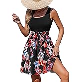 CUPSHE Women's Tropical Summer Dresses Flowy Beach Mini Dress Square Neck Sleeveless Vacation Sundress